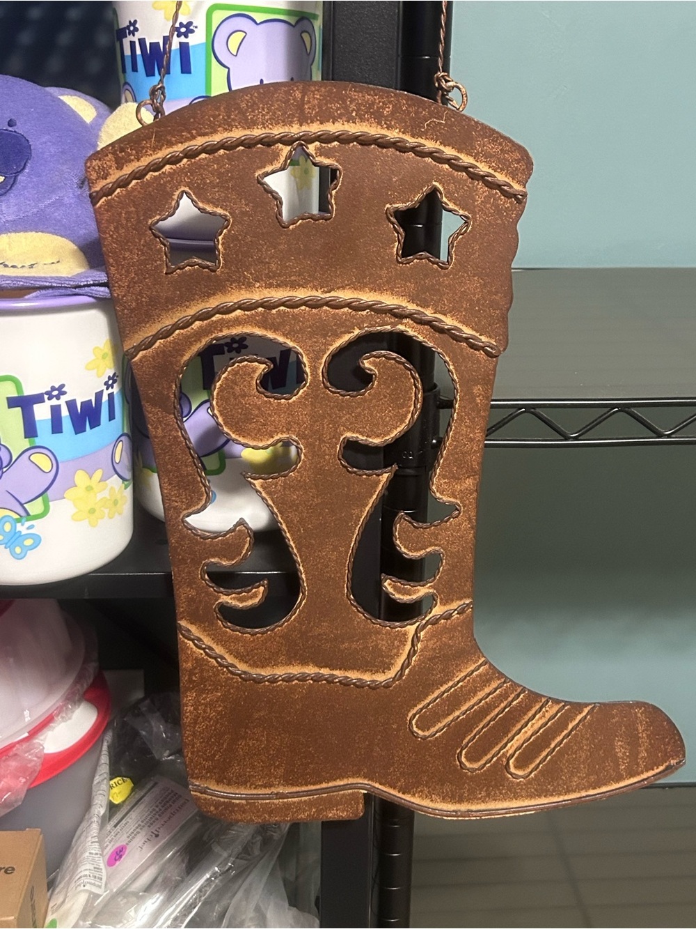 Rustic Metal Cowboy Boot Wall Decor Sign